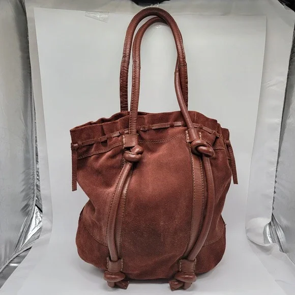 Lucky Brand Rust Brown Suede Leather Shoulder Purse Bag Double Handles EUC - Picture 4 of 13